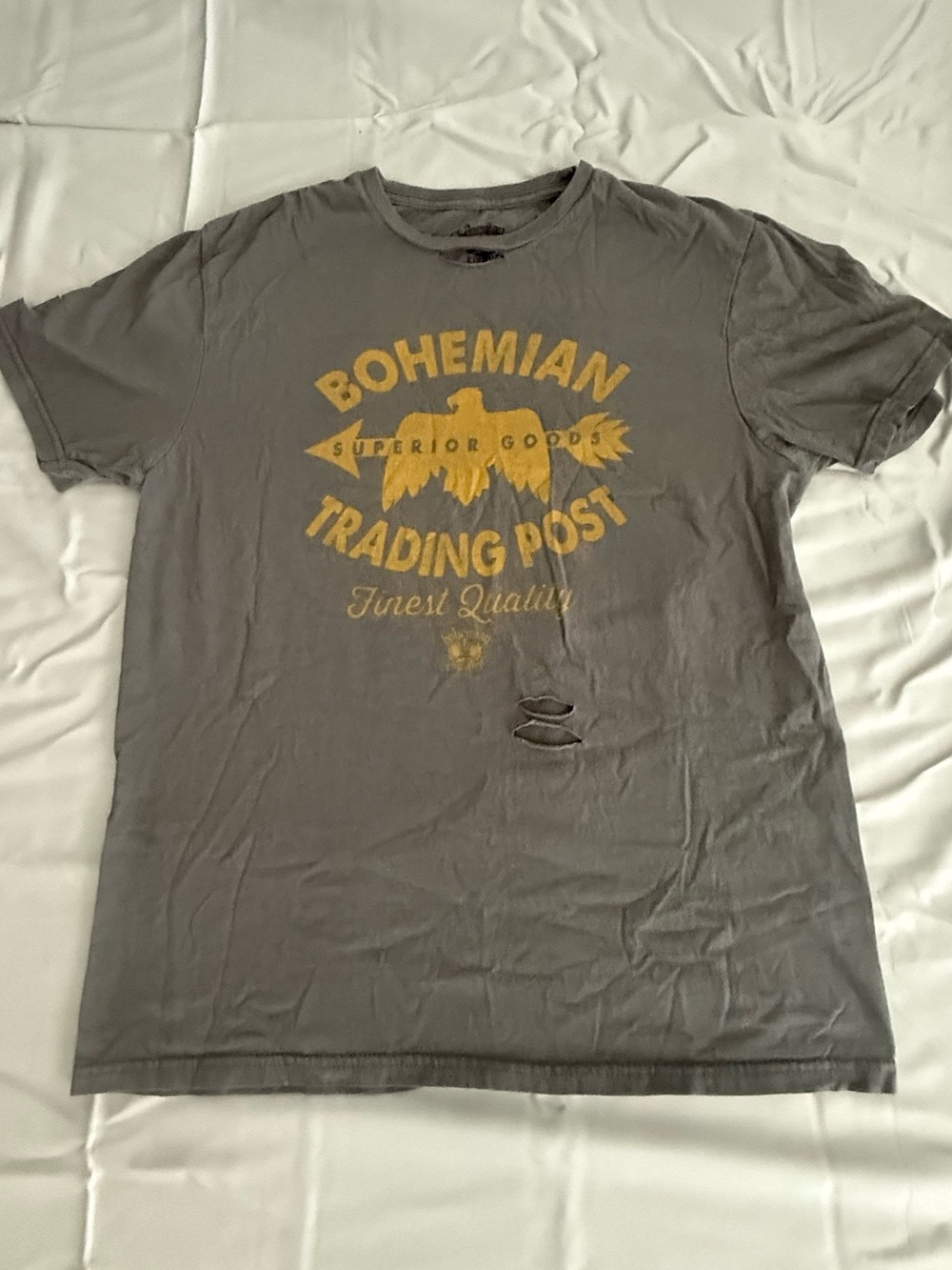 Bohemian Trading Post Gray Graphic Tee with Yellow Print
